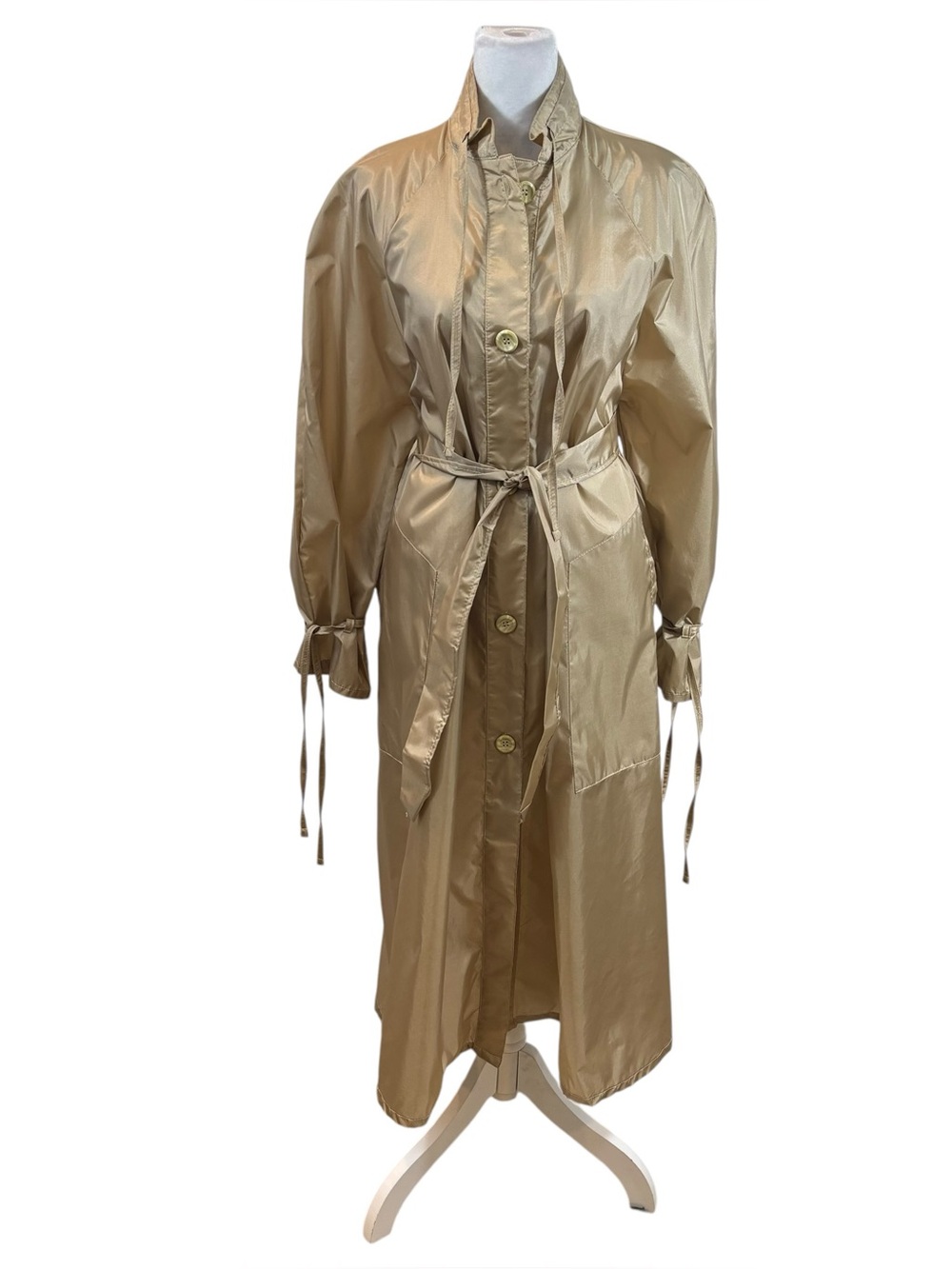 Vintage‎ Saks 5th Ave Aqua-Sheen Beige Belted Rain Coat Size Medium